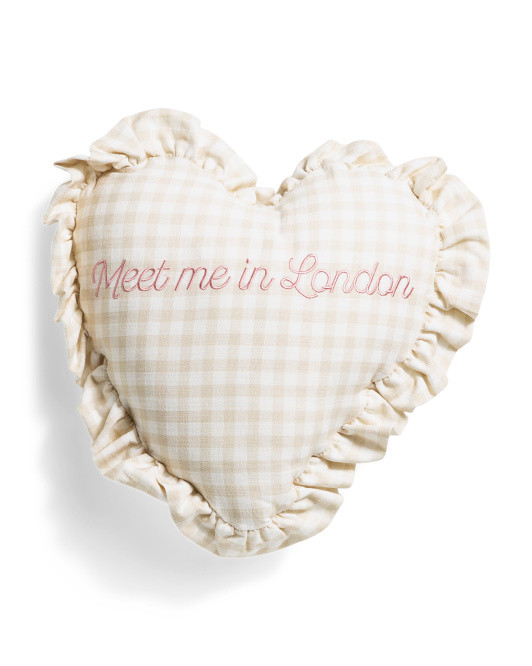 16x16 Meet Me In London Embroidered Gingham Heart Pillow | TJ Maxx