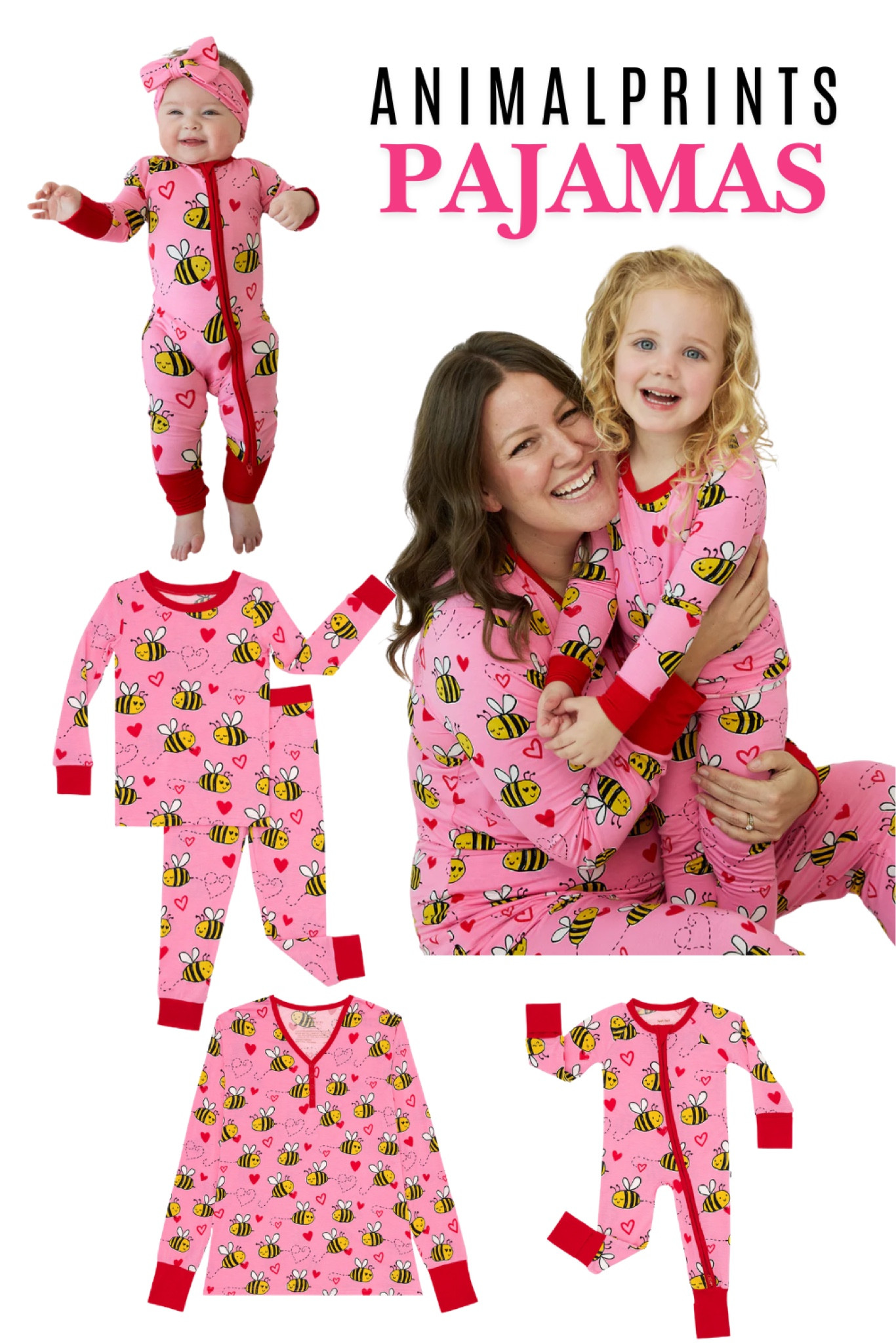Mommy and me animal print matching pajamas 