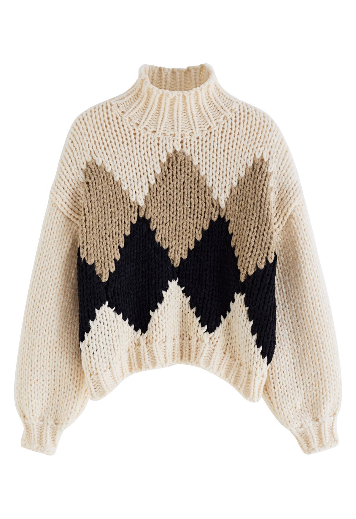 Color Blocked Diamond Chunky Hand Knit Sweater | Chicwish