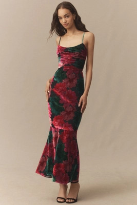 Hutch Tylia Ruched Floral Velvet Maxi Dress | Anthropologie (US)