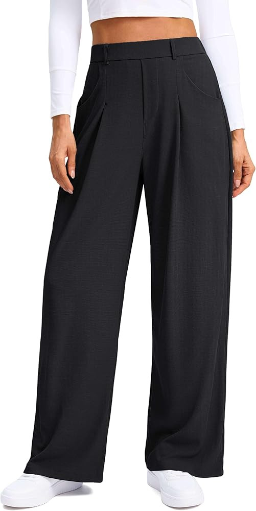SANTINY Wide Leg Pants Woman Elastic High Waisted Waffle Knit Slacks Business Casual Work Pants P... | Amazon (US)
