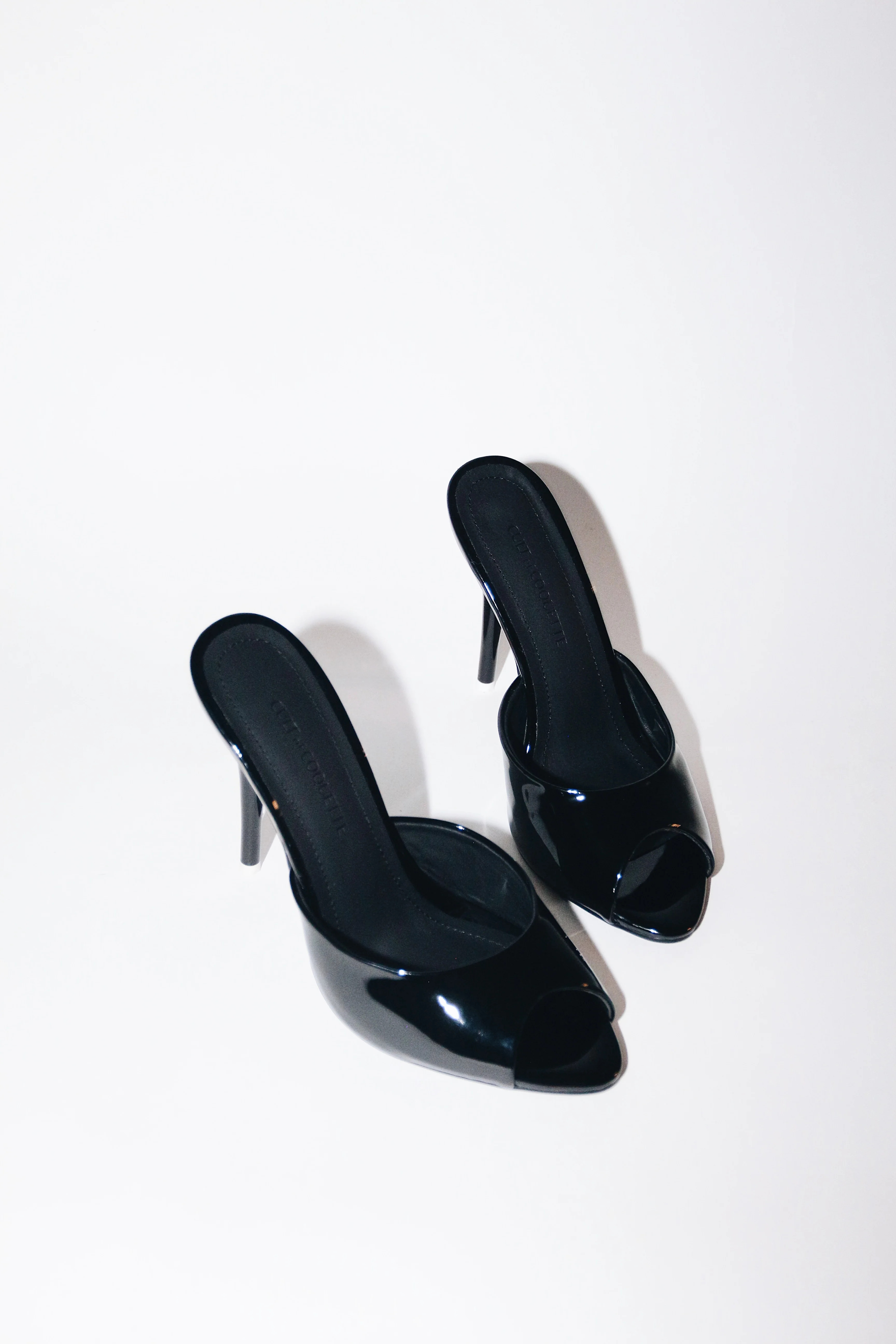 Ford Black Patent Vegan Leather Open Toe Mules | CULT OF COQUETTE