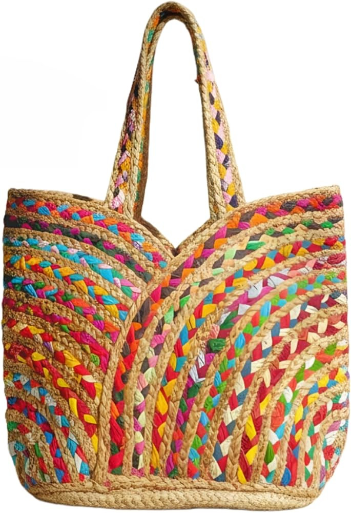 Handmade Jute Cotton Straw Boho Beach Bags Buckets Handbag Shoulder Bag Tote Bag for Women Tassel... | Amazon (US)