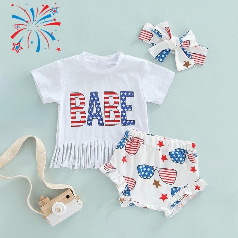 Boho Baby Toddler Girls Fourth of July Patriotic Outfit Fringe | Etsy | Etsy (US)