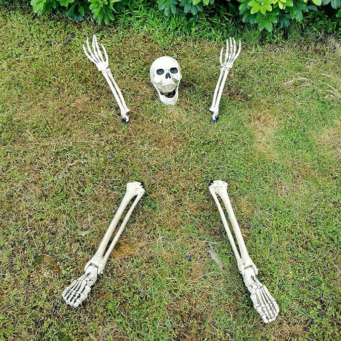Halloween Skeleton Stakes Set 5 Pcs,Skull ,Hands and Legs with Lawn Stakes, Realistic Skeleton St... | Amazon (US)