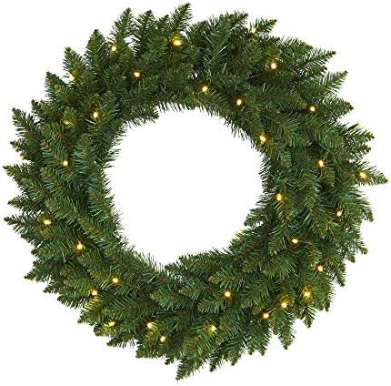 Nearly Natural 24in. Green Pine Artificial Christmas Wreath with 35 Clear LED Lights | Amazon (US)