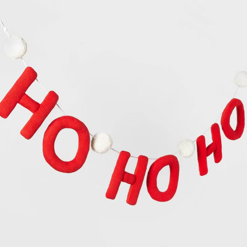 6' Fabric 'Ho Ho Ho' Oversized Garland with Poms Red/White - Wondershop™ | Target