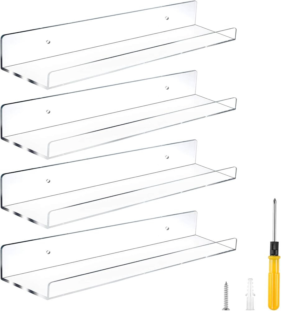 Jansburg Floating Shelves 15 inch Acrylic Wall Ledge Shelves Clear 4 Pack Invisible Display Books... | Amazon (US)