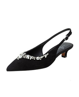 CRYSTAL Women's Bejeweled Kitten Heel Slingback Pump | Macy's