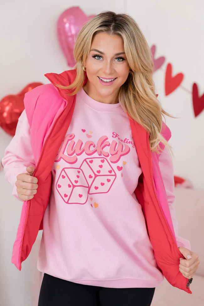Feeling Lucky Light Pink Oversized Graphic Sweatshirt | Pink Lily