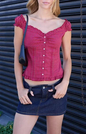John Galt Red Plaid Elena Top | PacSun