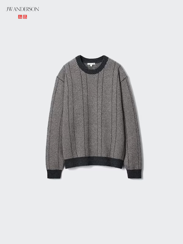 Lambswool Crew Neck Jumper (Herringbone) | UNIQLO (UK)