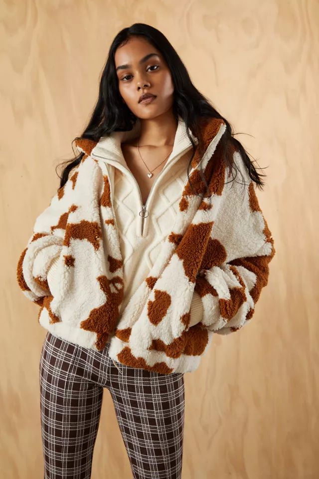 UO Olivia Printed Sherpa Jacket | Urban Outfitters (US and RoW)