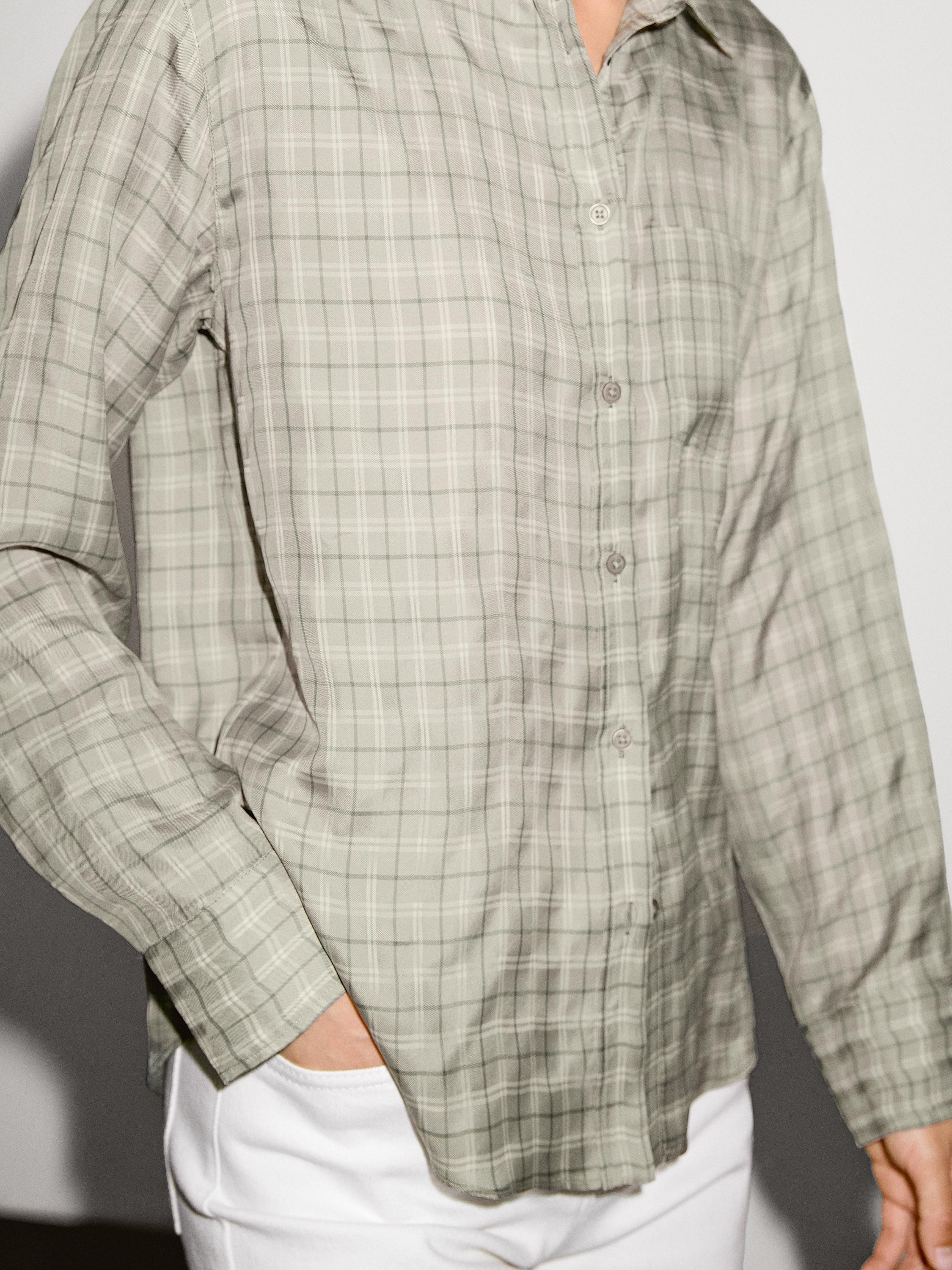 Flowing 100% cupro check shirt · Grey · Shirts | Massimo Dutti | Massimo Dutti UK