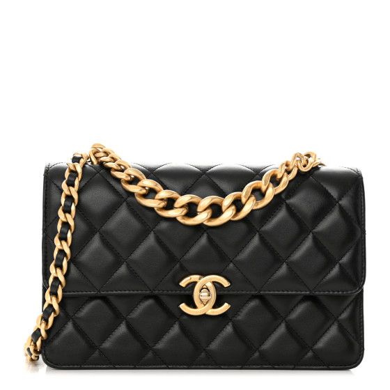 Lambskin Quilted Chain Flap Bag Black | FASHIONPHILE (US)