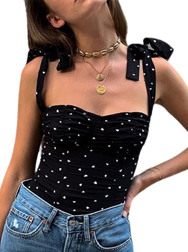 Women Print Knit Crop Tops Scoop Neck Tank Top Sleeveless Graphic Tee | Amazon (US)