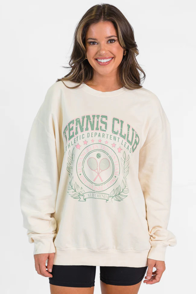California Tennis Club Cream Oversized Graphic Sweatshirt | Pink Lily