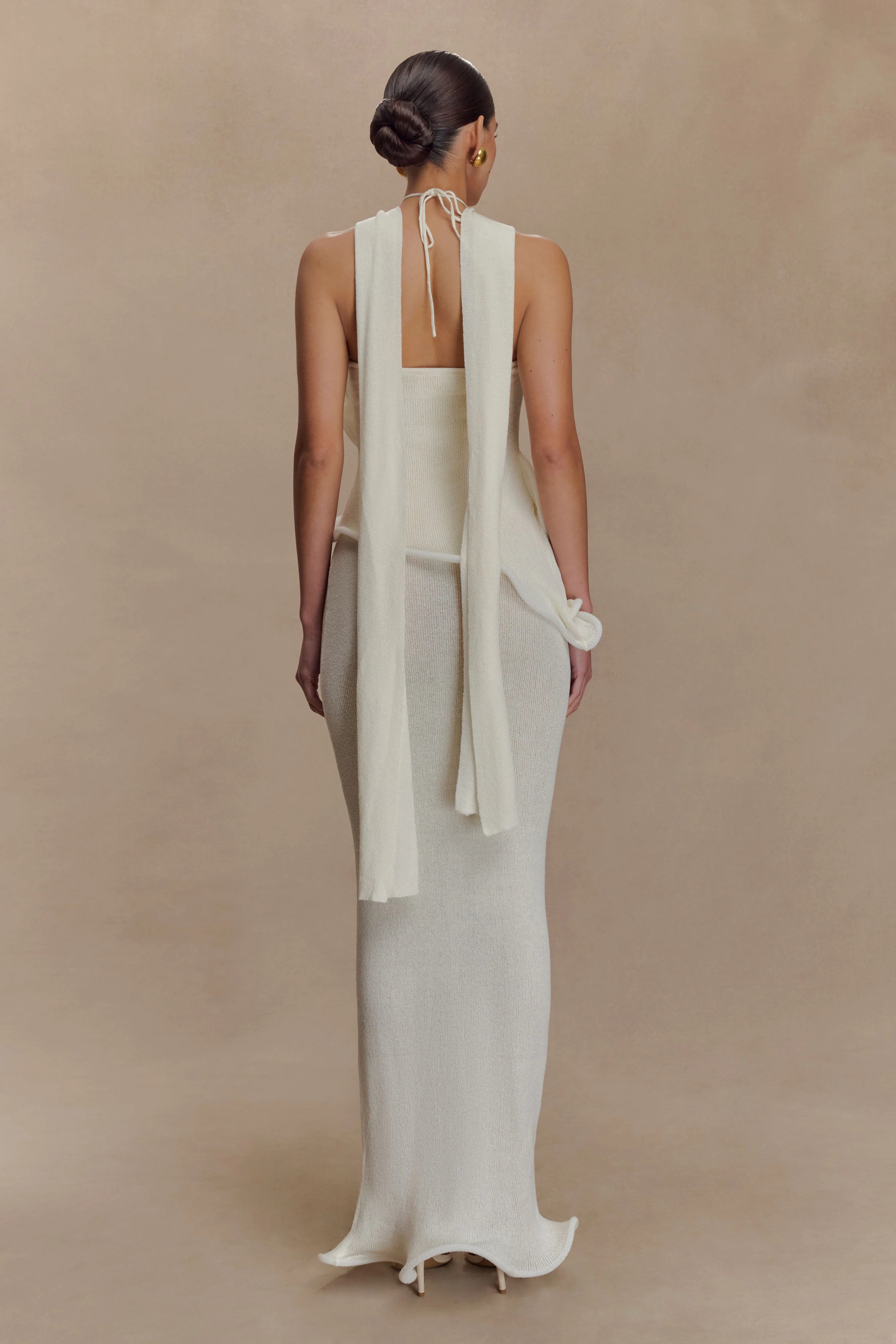 Caprice Halter Knit Maxi Dress - White | Meshki (APAC)