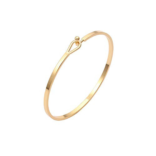 PERNNLA PEARL Thin Cuff Bangle Hook Bracelet 18K Gold Personalized Open Clasp Oval Inspiration Bangle Bracelet for Women | Amazon (US)