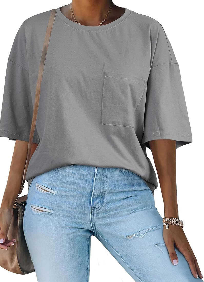 Kathemoi Womens Crewneck Half Sleeve T Shirt Summer Pullover Casual Blouse Tops with Pockets | Amazon (US)