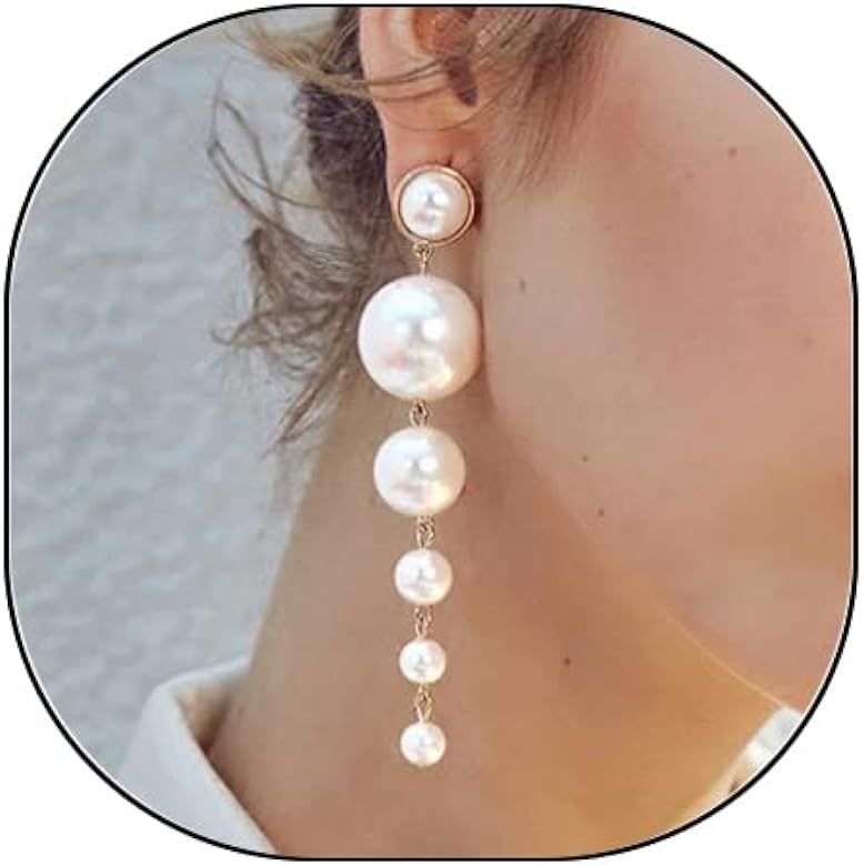 Pearl Dangle Earrings Long Tassel Pearl Earrings for Women Dainty Pearl Chain Earrings Jewelry for Teen Girls | Amazon (US)