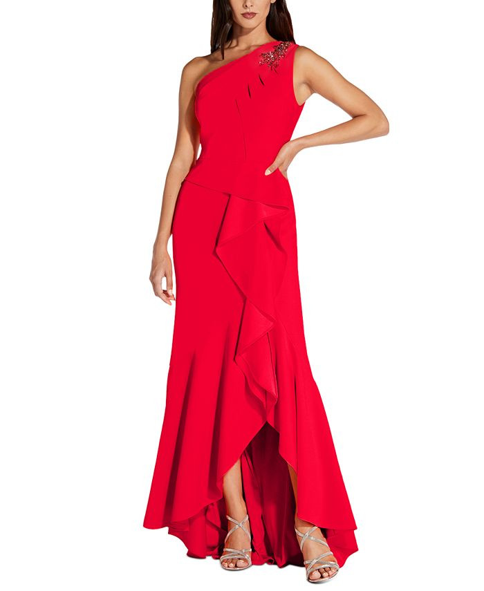 Adrianna Papell One-Shoulder Beaded Ruffled Gown & Reviews - Dresses - Women - Macy's | Macys (US)