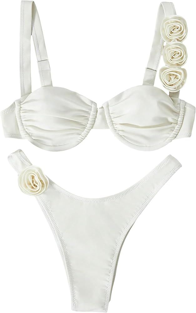 Women's 3D Flower Design Swimsuit Bikini Sets Bathing Wear | Amazon (US)