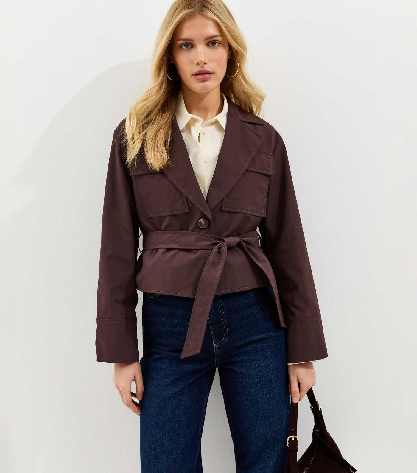 Brown Double Pocket Belted Short Belted Mac | New Look | New Look (UK)