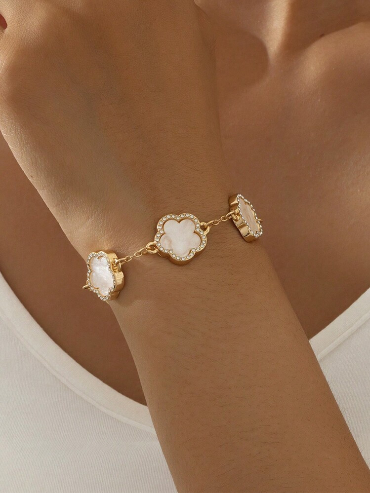 1pc Exquisite Party-Style Lucky Clover Ladies' Bracelet With Rhinestones, Wedding Gift Valentines,Mom,Mother,Mother's Day,Gift | SHEIN