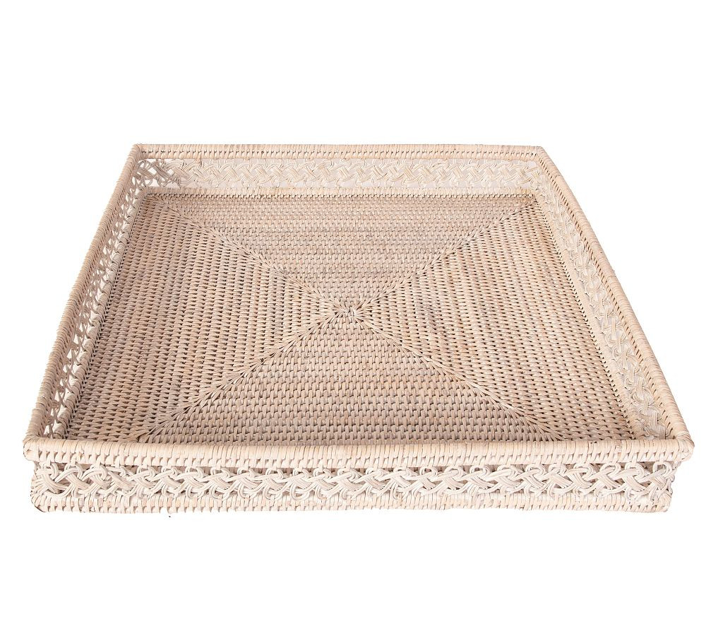 Tava Braided Rattan Square Tray | Pottery Barn (US)