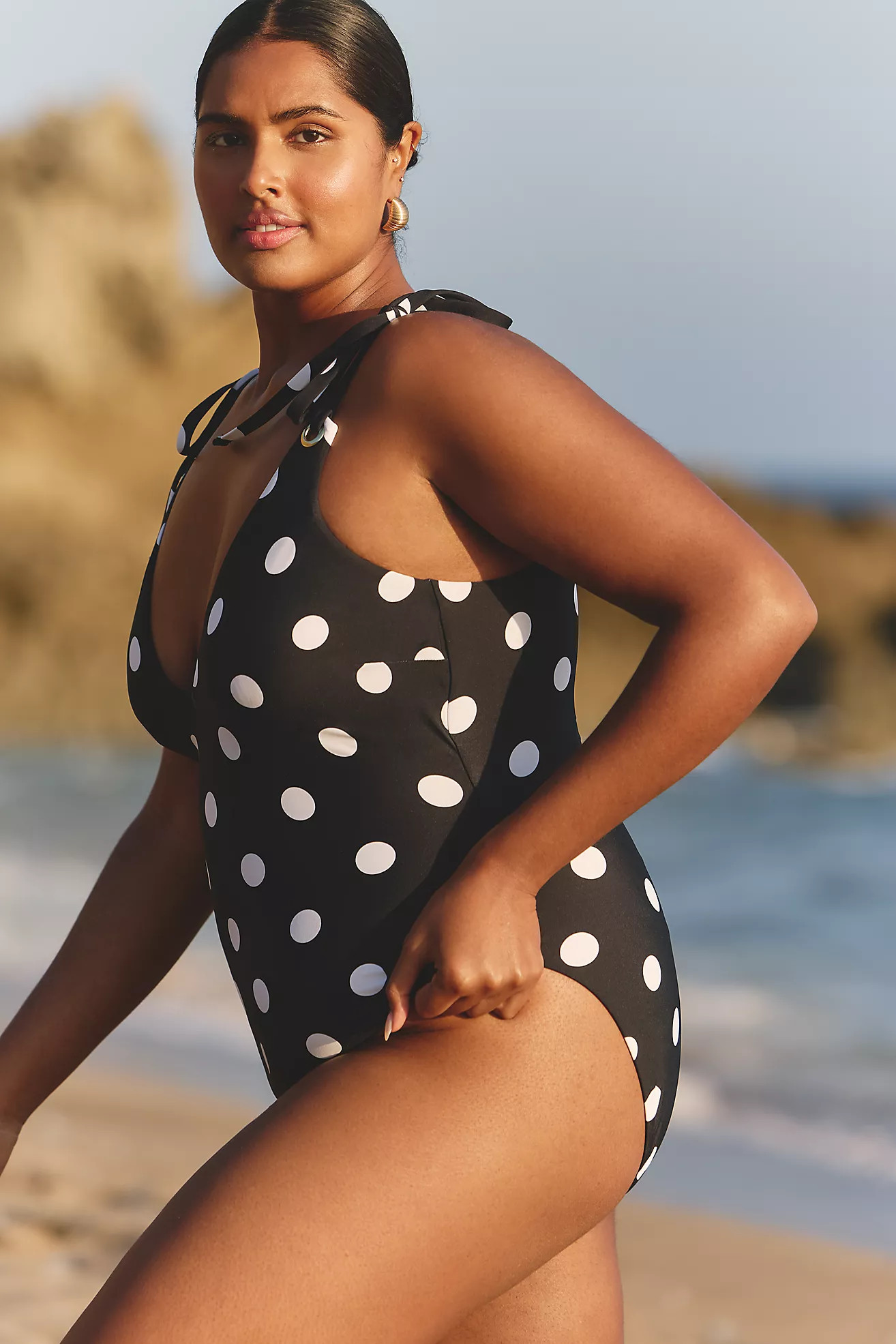 Celandine Polka-Dot Plunge One-Piece Swimsuit | Anthropologie (US)