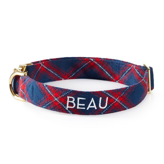 The Foggy Dog Collar, Medium, Navy Kingston Plaid | Mark and Graham