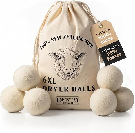XL Wool Dryer Balls 6-Pack – 100% New Zealand Wool, Natural Fabric Softener & Static Reducer, R... | Amazon (US)