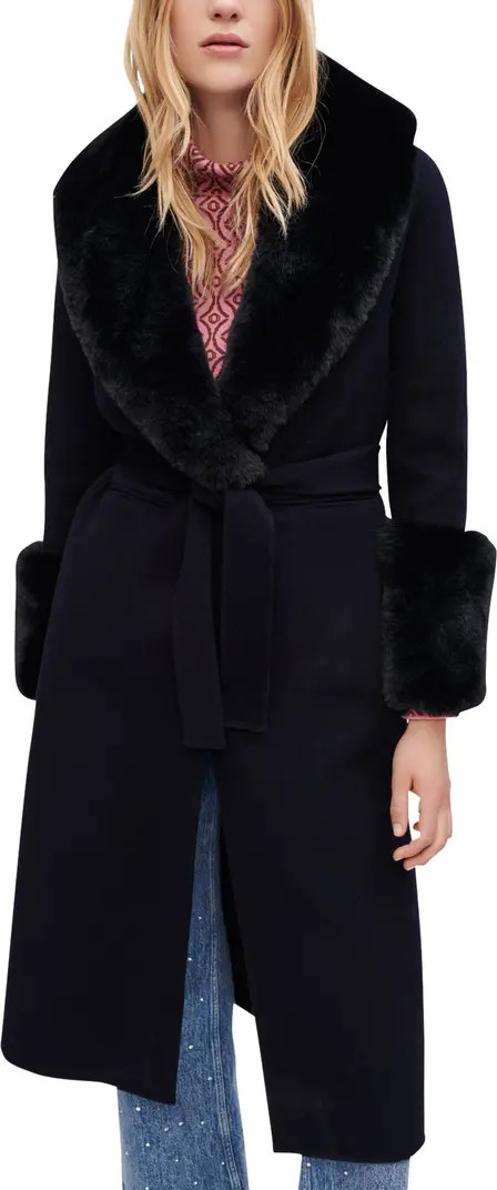 maje Galaxy Wool & Nylon Coat with Faux Fur Trim | Nordstrom | Nordstrom