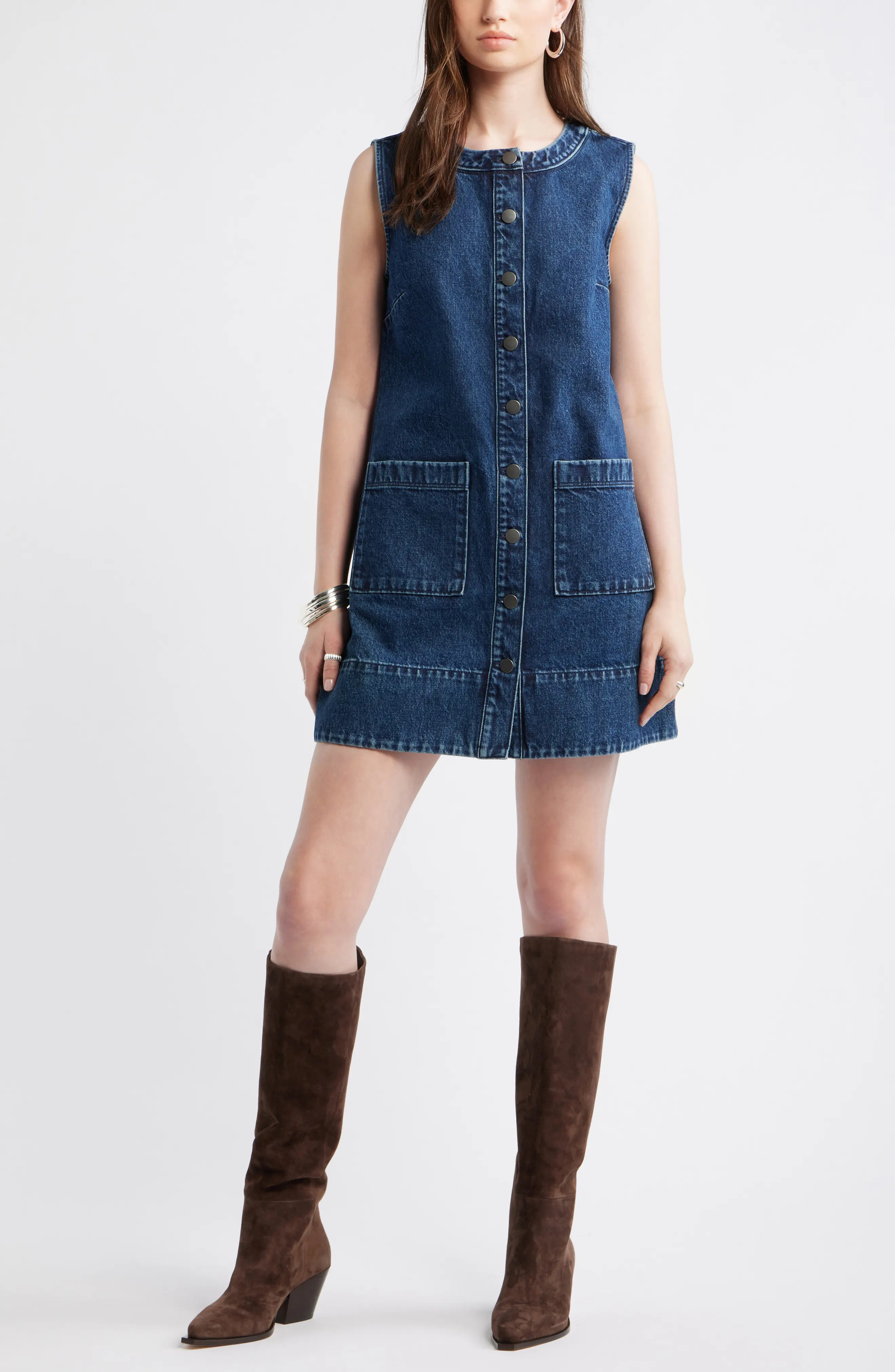 Treasure & Bond Denim Sheath Dress in Dark Mid Wash at Nordstrom, Size Large | Nordstrom
