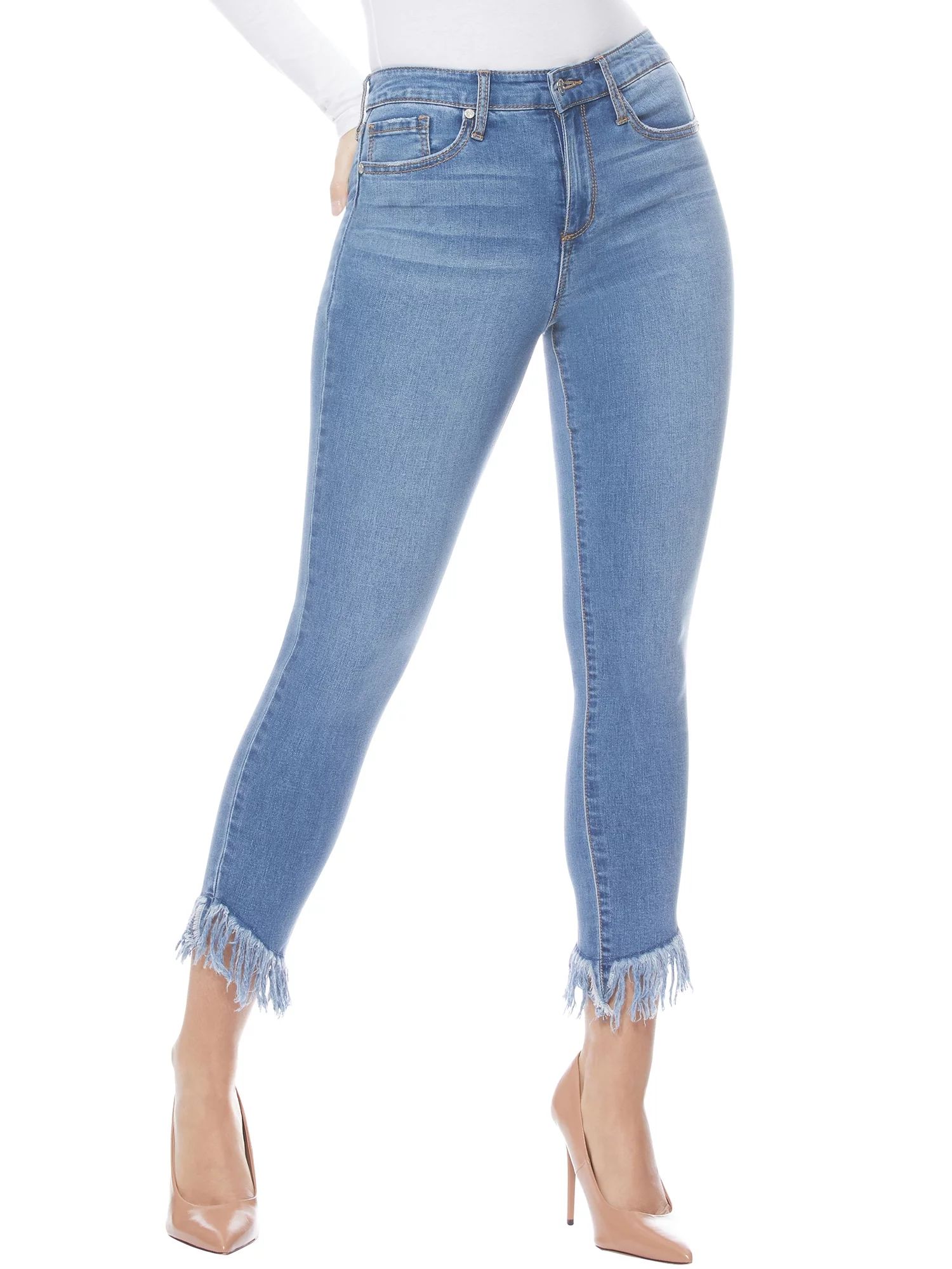 Sofia Jeans by Sofia Vergara Rosa High Rise Curvy Ankle Fringe Hem Jeans | Walmart (US)