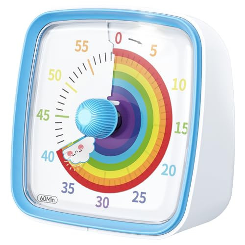 Ainowes 60-Minute Visual Timer with Night Light, Countdown Timer for Classroom Home Kitchen Office, Pomodoro Timer with Rainbow Pattern for Kids and Adults (Blue) | Amazon (US)