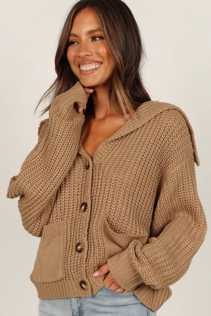 Amelia Oversize Collar Button Cardigan - Camel | Petal & Pup (US)