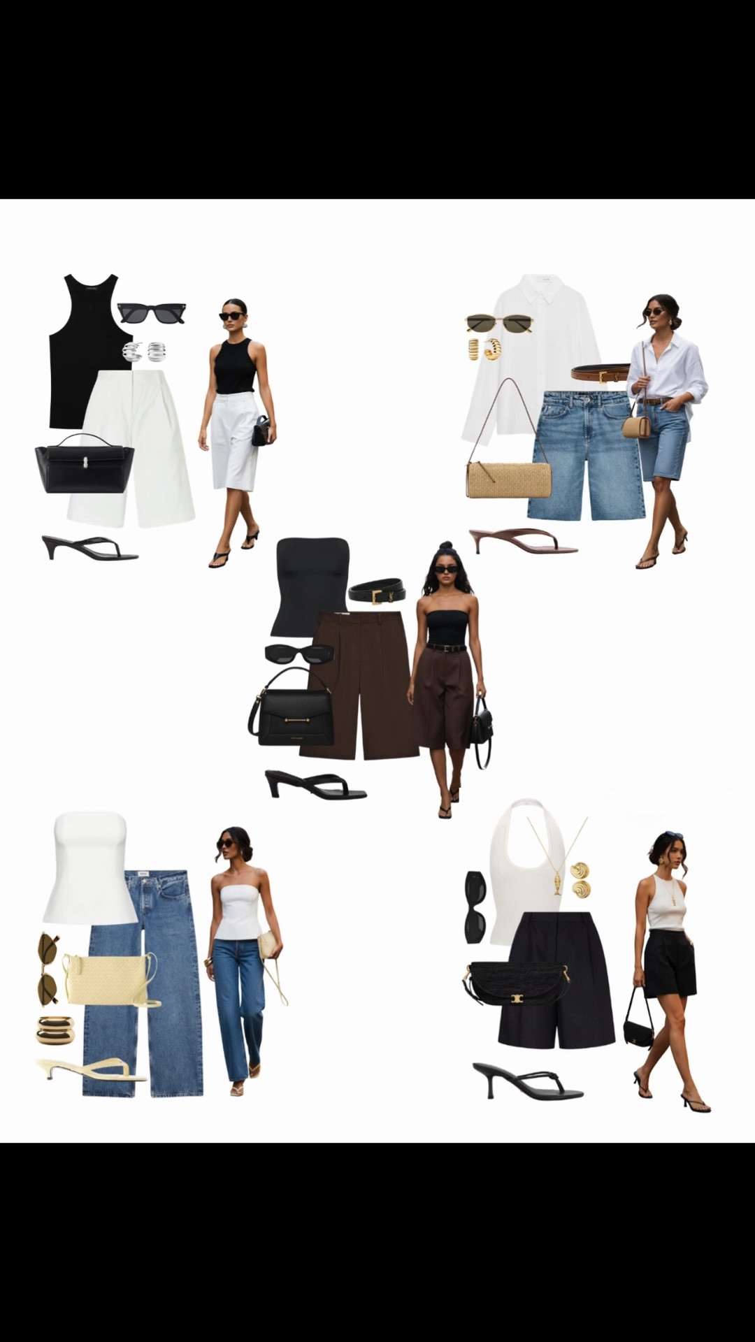 kitten heel thong sandal outfit ideas ✨✨

Tags: elevated summer outfit, capsule wardrobe, denim Bermuda shorts, tube top, pleated long shorts, raffia bag, black sunglasses, yves saint Laurent belt, outfit formulas, summer date night