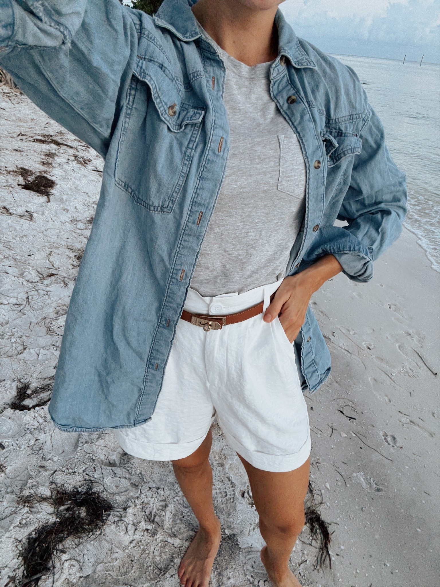 Simple beach look! My denim shirt is Walmart, shorts are Amazon, and tshirt is on major sale for the #Nsale — size small in all of them! 

#LTKFindsUnder50 #LTKTravel #LTKSaleAlert