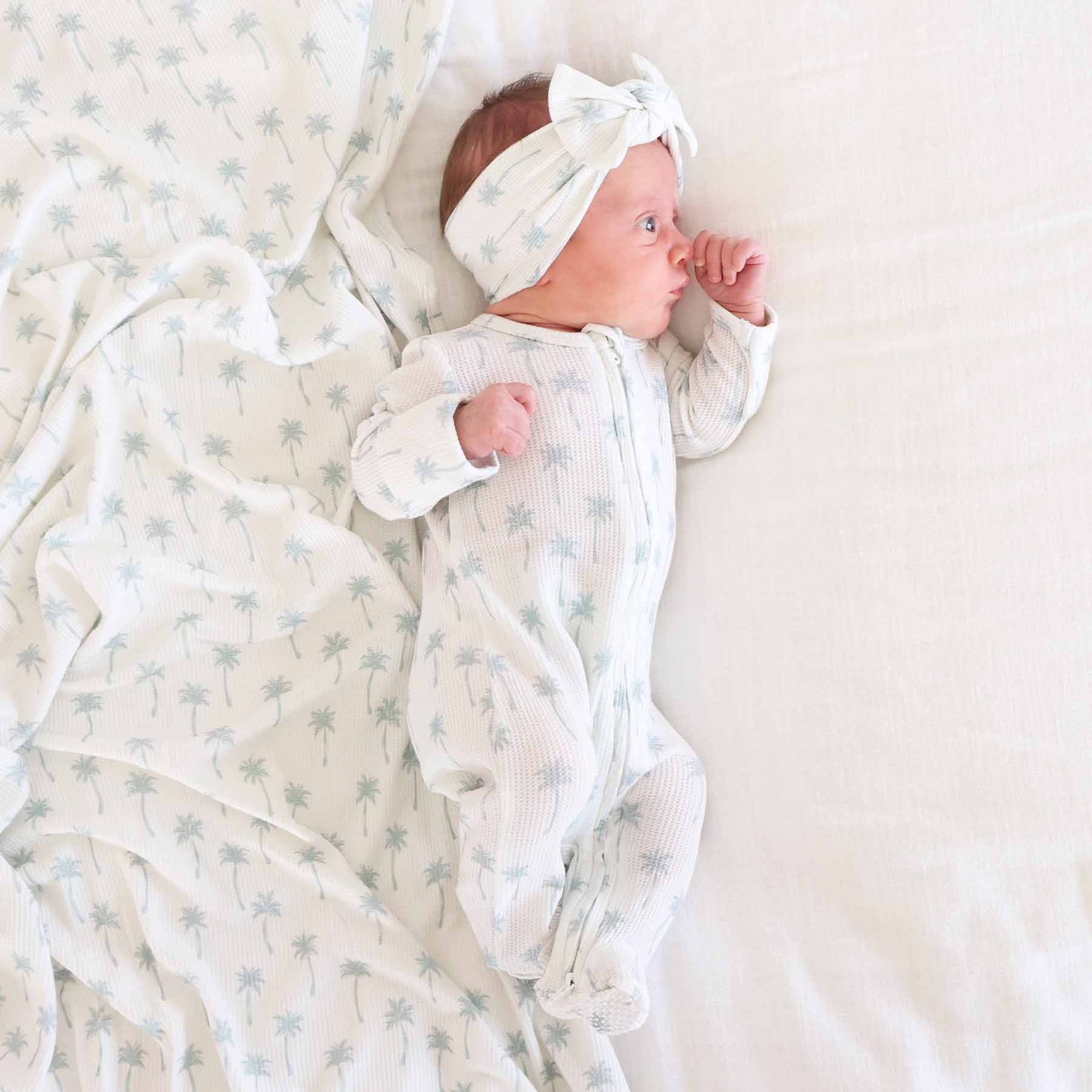 Preppy Palms Waffle Bamboo Zipper Footie | Caden Lane