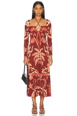 Johanna Ortiz Festive Performance Ankle Dress in Brick | FWRD 