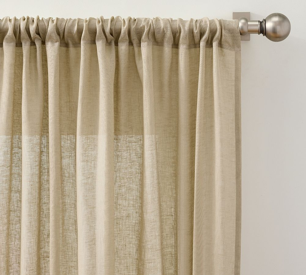 Belgian Flax Linen Sheer Curtain, 50 x 120"", Dark Flax | Pottery Barn (US)