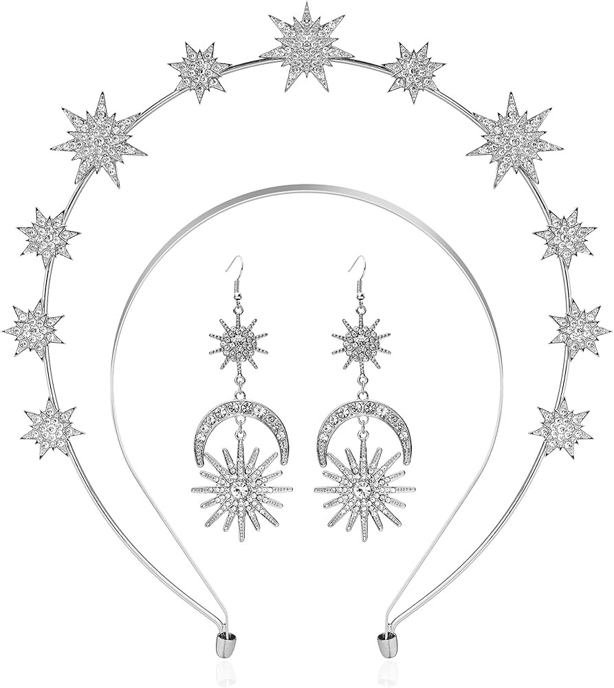 Halo Crown Moon Stars Goddess Crown Halo Headband Tiaras and Crowns for Women Boho Bridal Wedding... | Amazon (US)