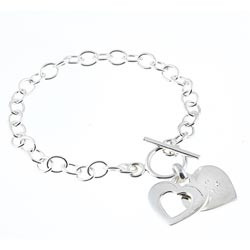 La Preciosa Sterling Silver CZ Double Heart 'Love' Toggle Bracelet | Bed Bath & Beyond
