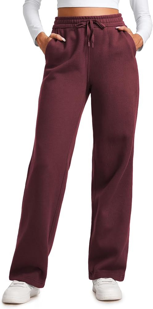 CRZ YOGA Cotton Fleece Lined Sweatpants Women 28"/30"/32" - Straight Leg Casual Lounge Pants with... | Amazon (US)