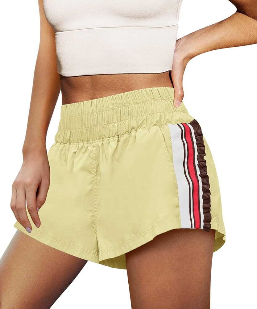 LAMISSCHE Womens Running Shorts Athletic High Waisted Biker Shorts Summer Workout Quick Dry Strip... | Amazon (US)