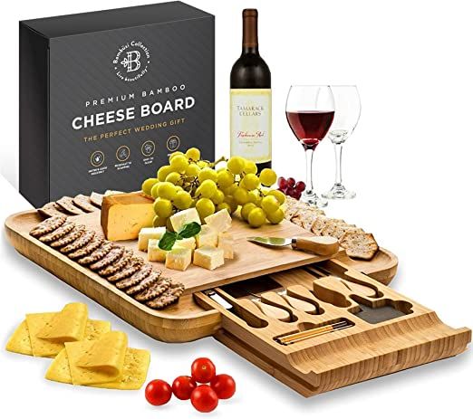 Cheese Board Gifts Set: Bamboo Large Charcuterie Boards, 4 Stainless Steel Cheese Knife & Serving... | Amazon (US)