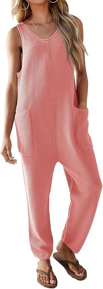 Tongmingyun Womens Sleeveless Jumpsuit Casual Knit Long Pants Romper Boho One Piece Outfit Lounge... | Amazon (US)