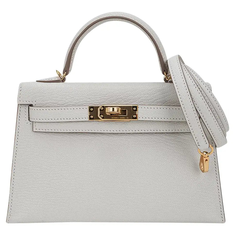 Hermes Kelly 20 Mini Sellier Bag Mushroom Chevre Leather Gold Hardware | 1stDibs